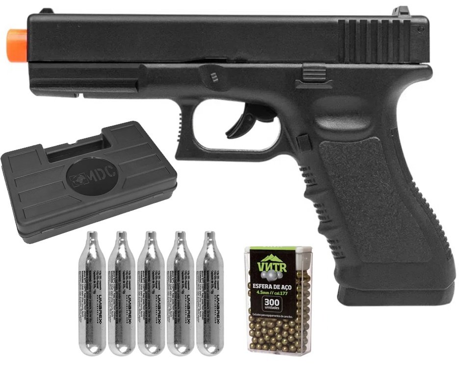 Pistola de Pressão CO2 Glock G17 4,5mm 4 joules - Rossi + Co2 + BBS + Case