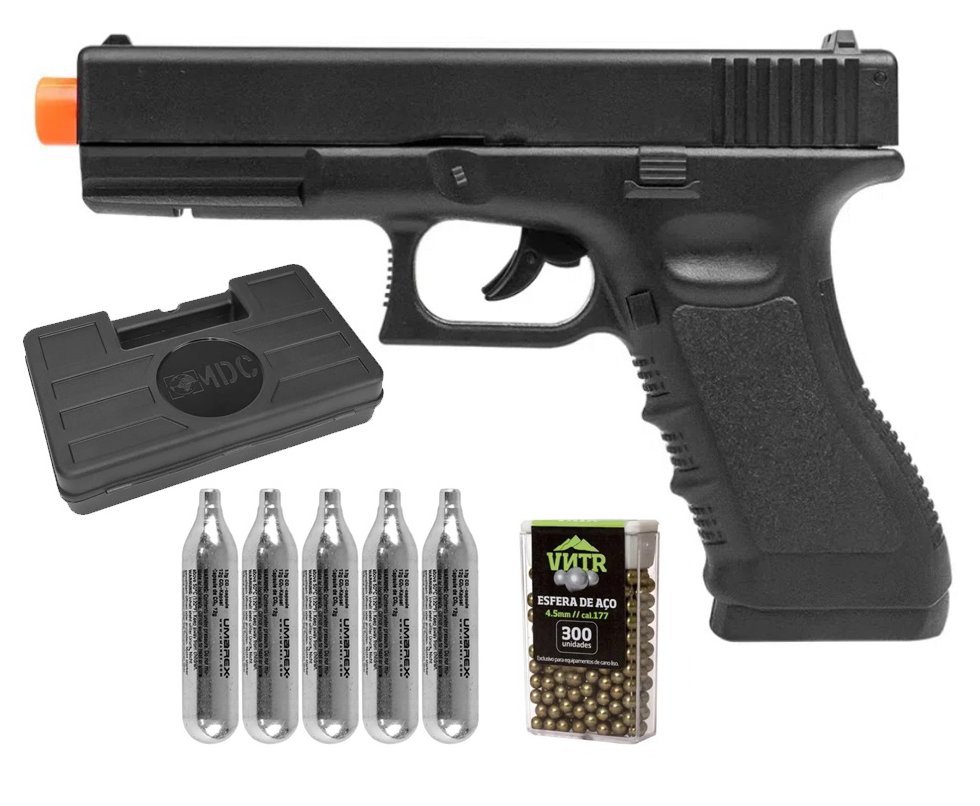 Pistola de Pressão CO2 Glock G17 4,5mm 4 joules - Rossi + Co2 + BBS + Case