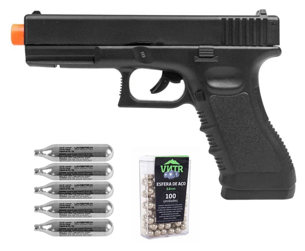 Pistola de Pressão CO2 Glock G17 6,0mm 5,3 Joules - Rossi + Co2 + BBS