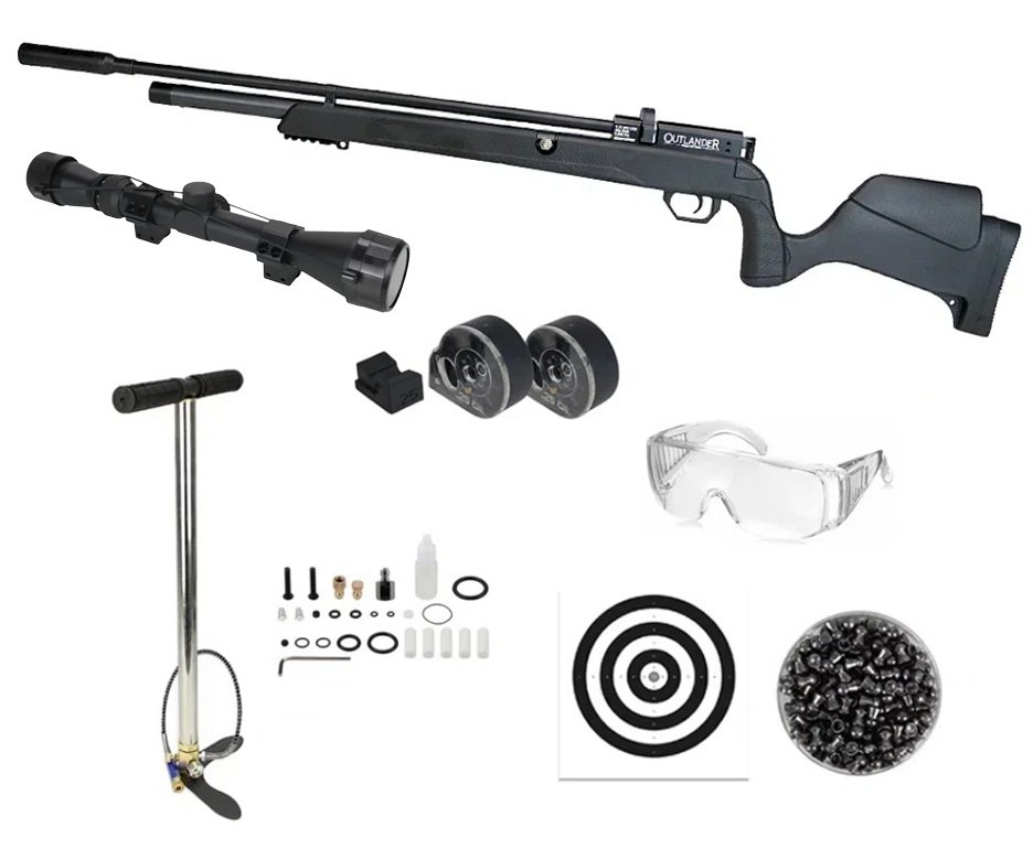 Carabina de Pressão PCP Rossi Outlander VR Black 6,35mm - Rossi + Bomba + Luneta 3-9x40