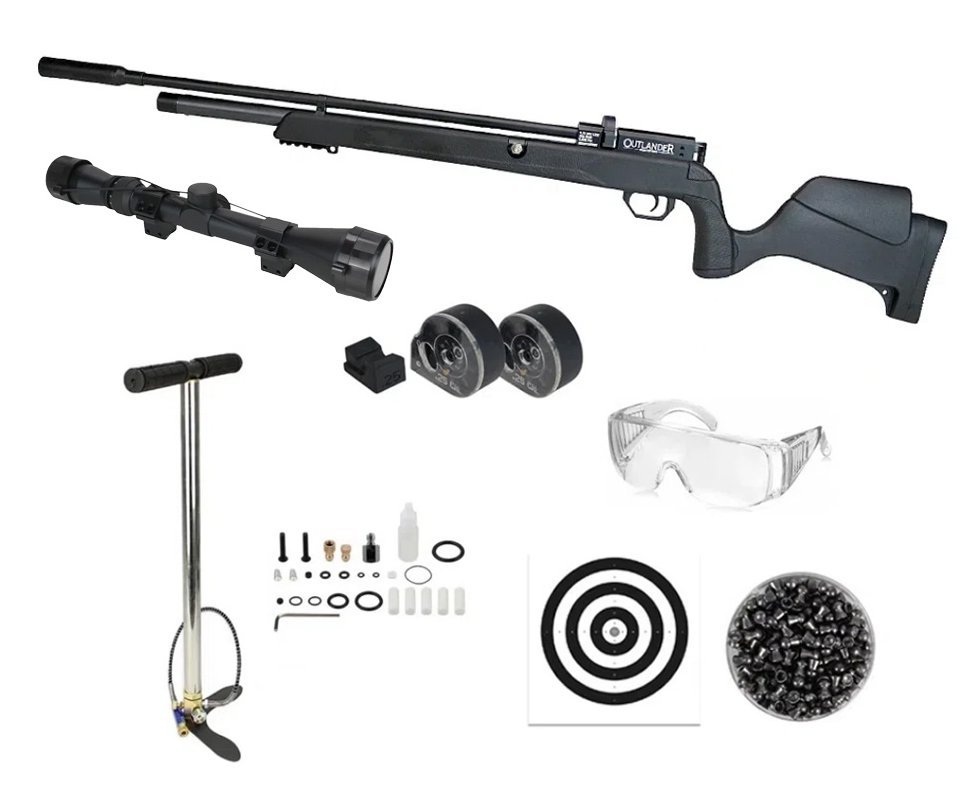 Carabina de Pressão PCP Rossi Outlander VR Black 6,35mm - Rossi + Bomba + Luneta 3-9x40