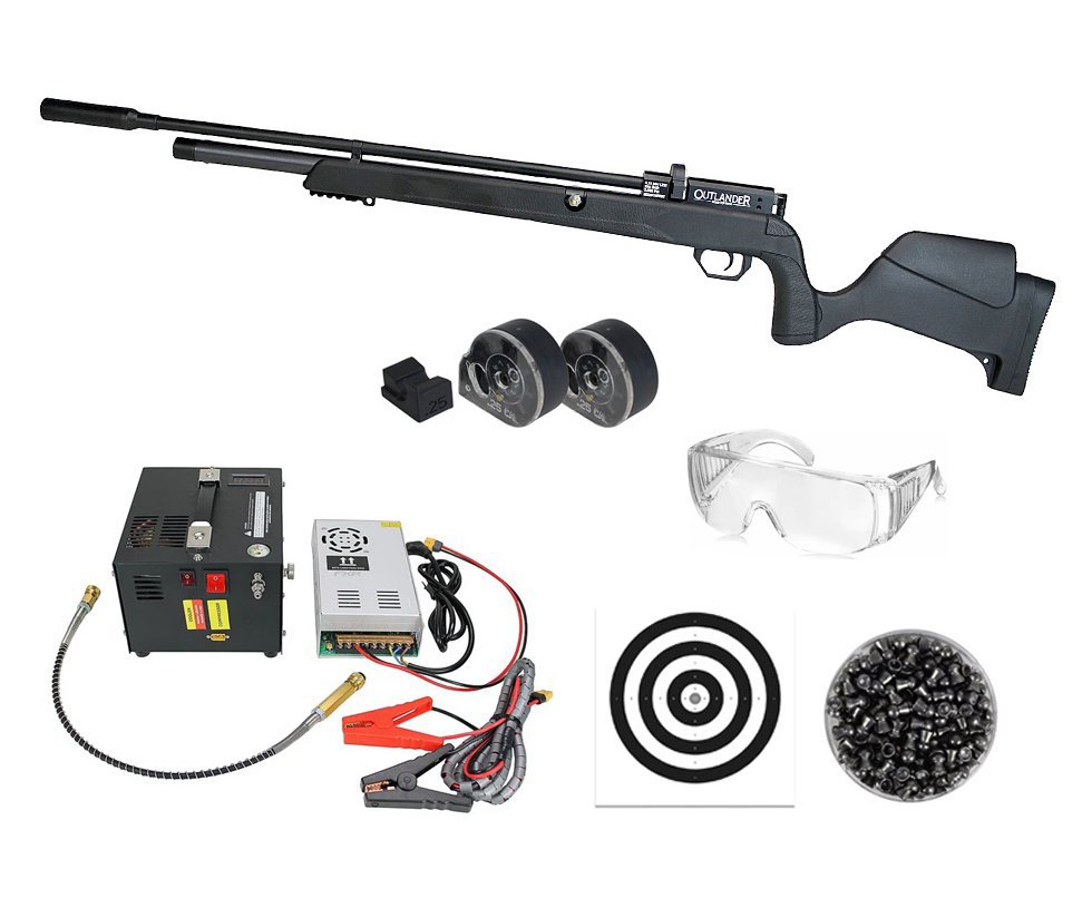 Carabina de Pressão PCP Rossi Outlander VR Black 6,35 + Compressor Portátil Trivolt