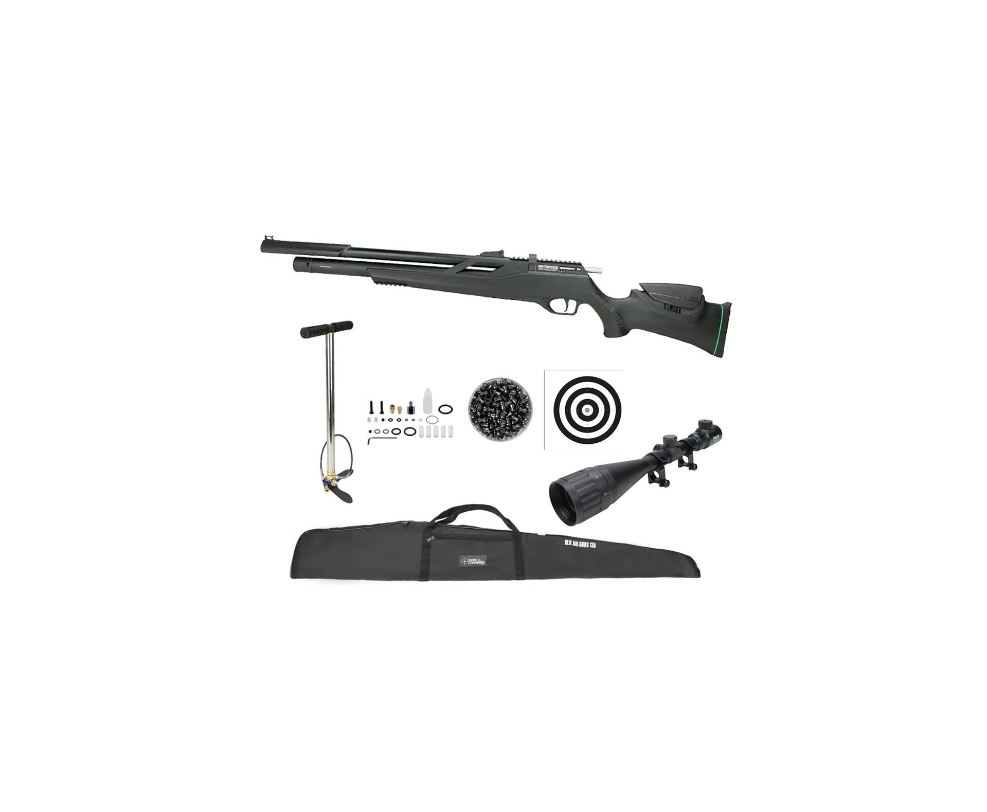 Carabina de Pressão PCP Artemis T-REX Montecarlo Six 6.0mm com Válvula Reguladora - FXR + Bomba + Capa + Chumbo + Alvos + Luneta 4-16x50