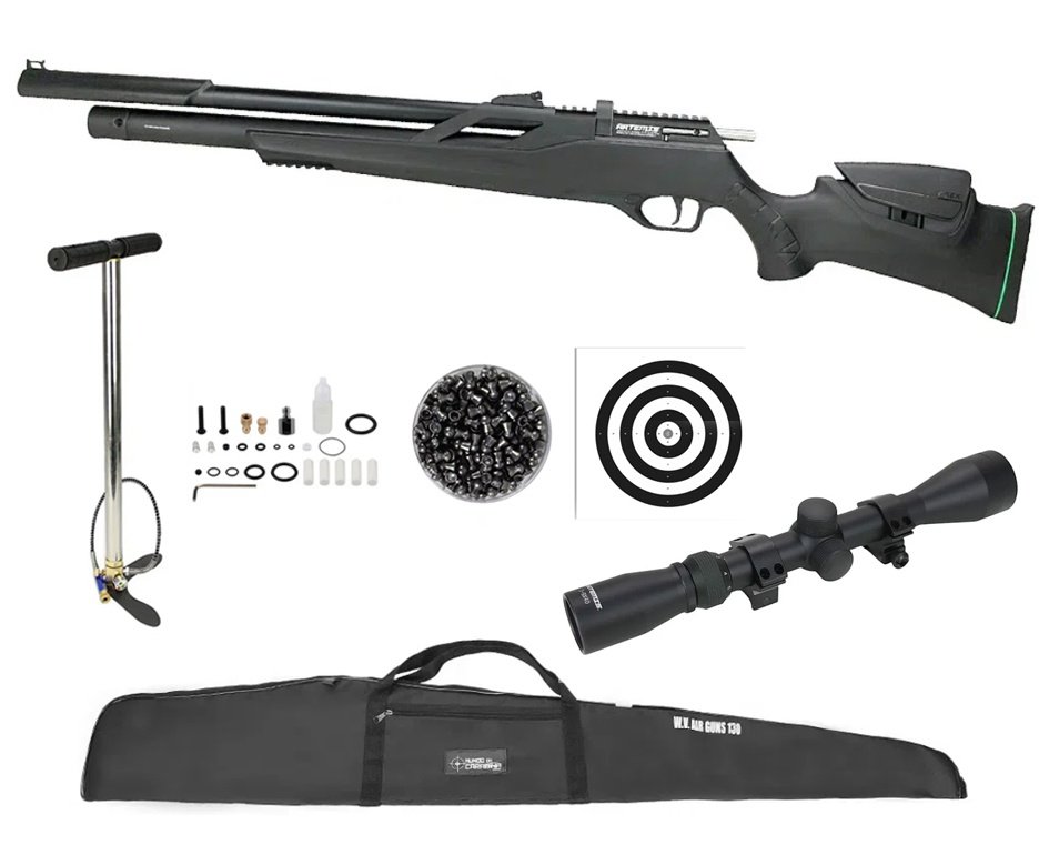 Carabina de Pressão PCP Artemis T-REX Montecarlo Six 6.0mm com Válvula Reguladora - FXR + Bomba + Capa + Chumbo + Alvos + Luneta 3-9x40