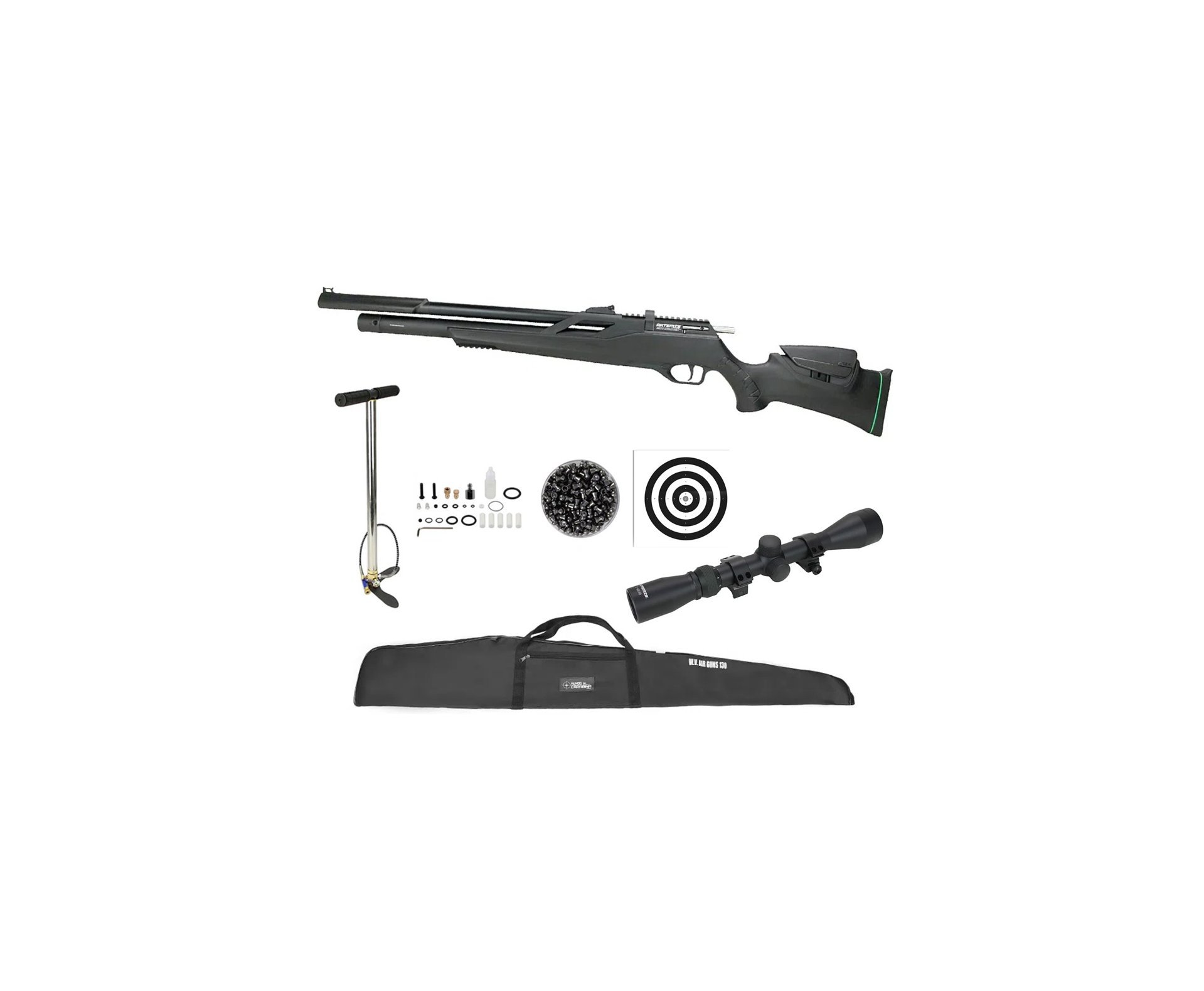 Carabina de Pressão PCP Artemis T-REX Montecarlo Six 6.0mm com Válvula Reguladora - FXR + Bomba + Capa + Chumbo + Alvos + Luneta 3-9x40