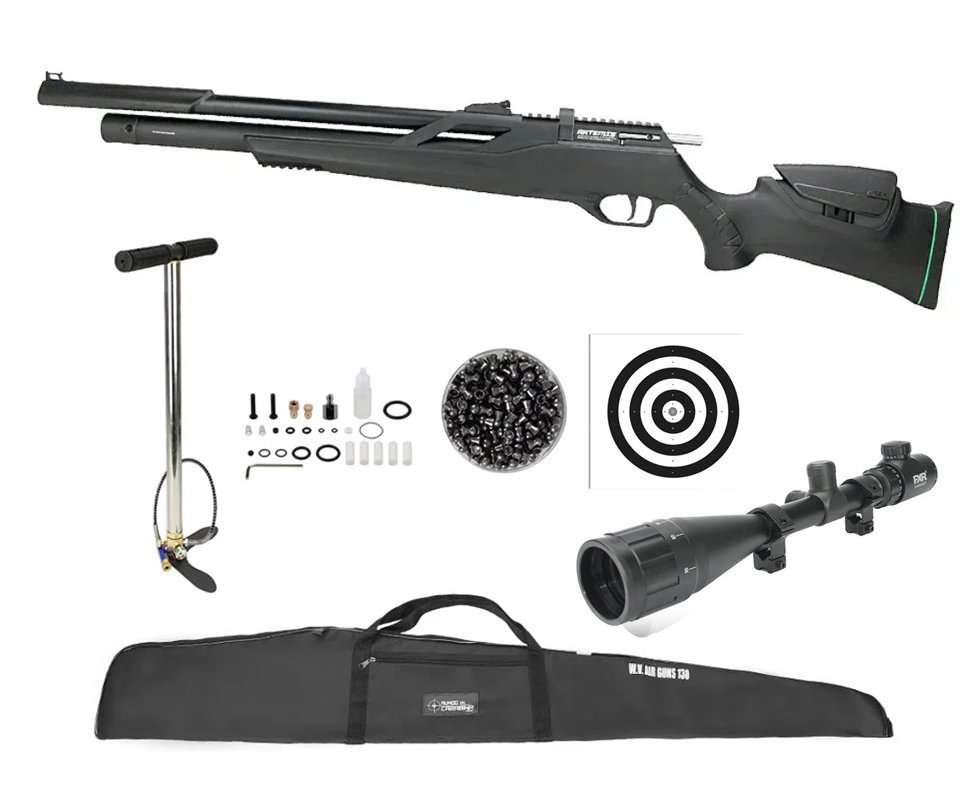 Carabina de Pressão PCP Artemis T-REX Montecarlo Six 6.0mm com Válvula Reguladora - FXR + Bomba + Capa + Chumbo + Alvos + Luneta 6-24x50