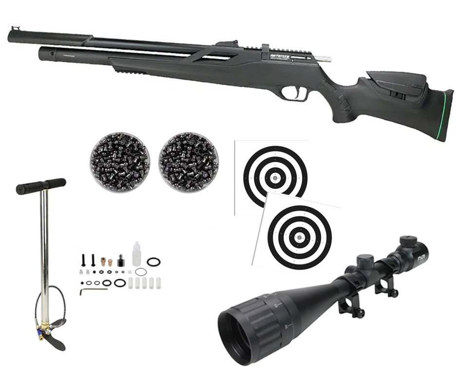 Carabina de Pressão PCP Artemis T-REX Montecarlo Six 6.0mm com Válvula Reguladora - FXR + Bomba + Chumbo + Alvos + Luneta 4-16x50