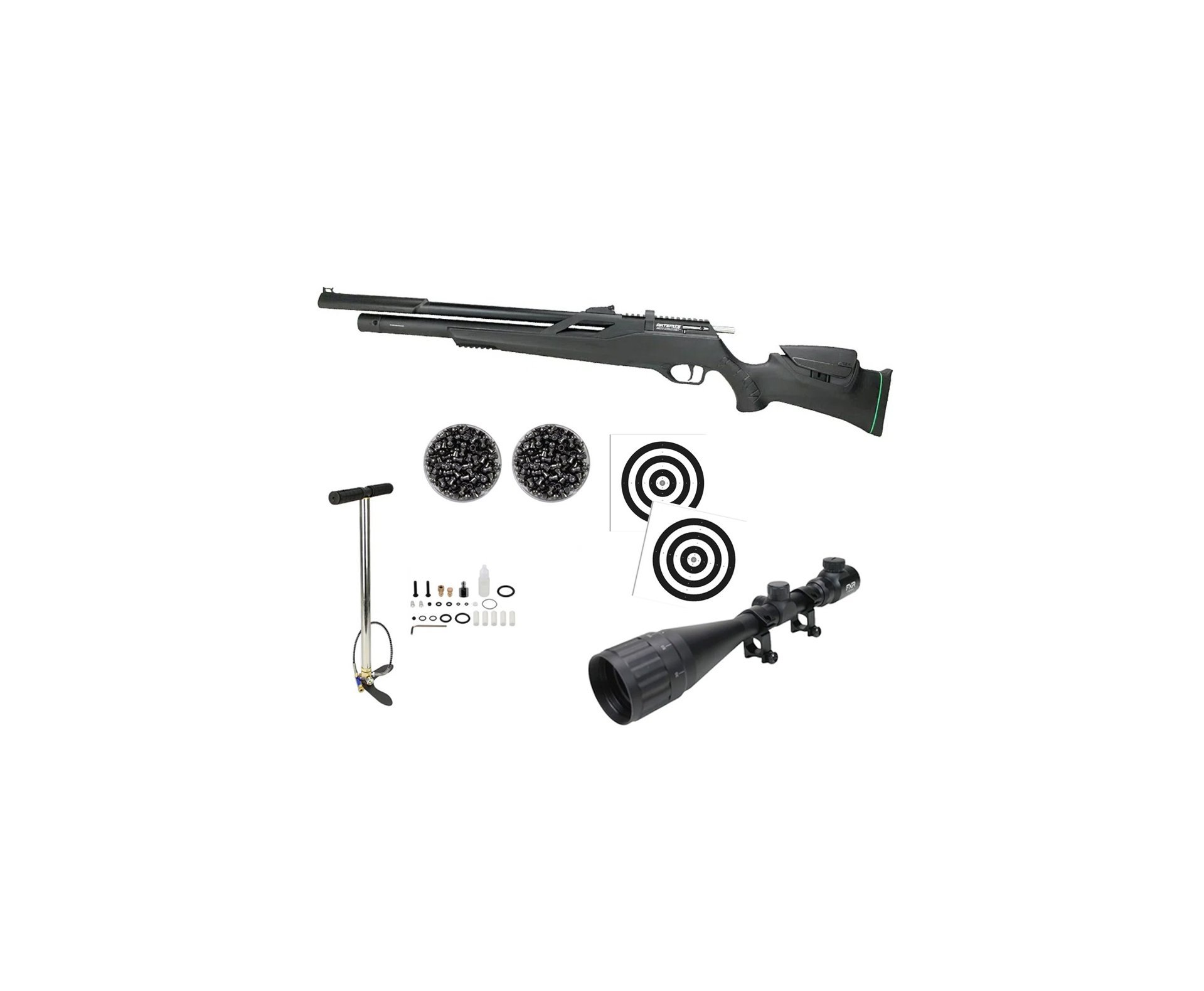 Carabina de Pressão PCP Artemis T-REX Montecarlo Six 6.0mm com Válvula Reguladora - FXR + Bomba + Chumbo + Alvos + Luneta 4-16x50