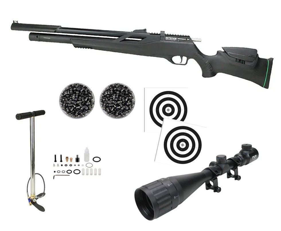 Carabina de Pressão PCP Artemis T-REX Montecarlo Six 6.0mm com Válvula Reguladora - FXR + Bomba + Chumbo + Alvos + Luneta 4-16x50