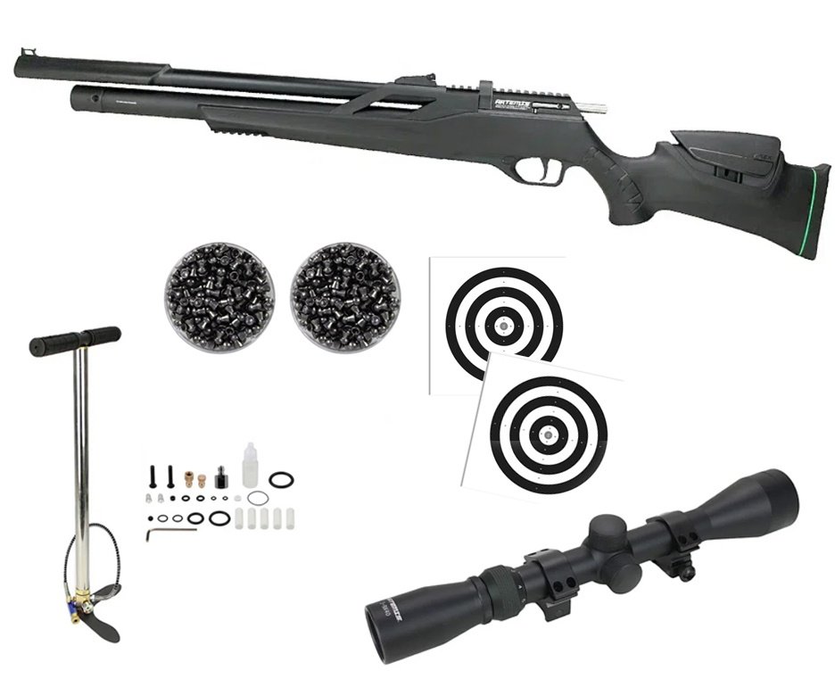 Carabina de Pressão PCP Artemis T-REX Montecarlo Six 6.0mm com Válvula Reguladora - FXR + Bomba + Chumbo + Alvos + Luneta 3-9x40