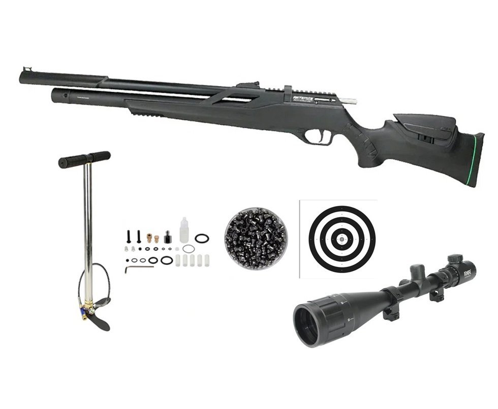 Carabina de Pressão PCP Artemis T-REX Montecarlo Six 6.0mm com Válvula Reguladora - FXR + Bomba + Chumbo + Alvos + Luneta 6-24x50