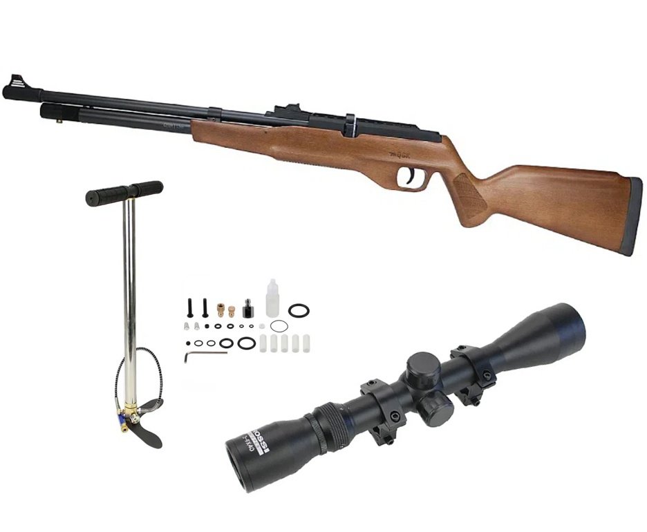 Carabina de Pressão PCP G850M Madeira Cal 5,5mm Nova Vista QGK + Luneta 3-9x40 + Bomba