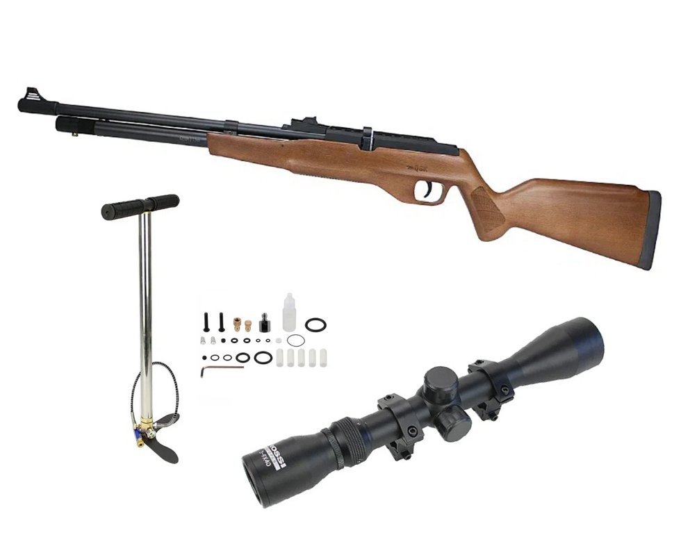Carabina de Pressão PCP G850M Madeira Cal 5,5mm Nova Vista QGK + Luneta 3-9x40 + Bomba