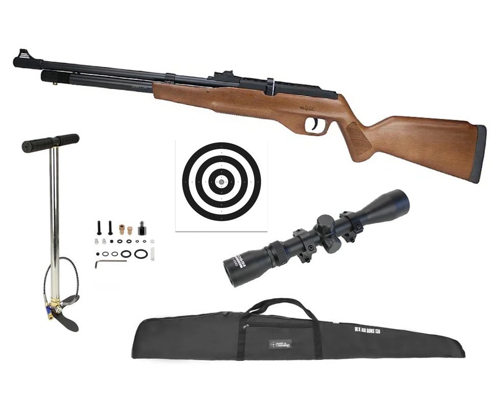Carabina de Pressão PCP G850M Madeira Cal 5,5mm Nova Vista QGK + Luneta 3-9x40 + Bomba + Capa + Alvos