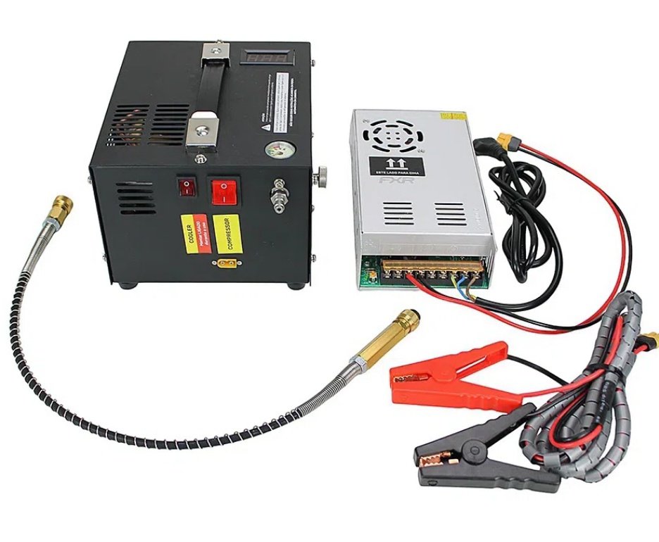 Carabina de Pressão PCP M30 HELLCAT Madeira 5,5 + Compressor Portátil Trivolt Compact + Alvos + Óculos de Segurança