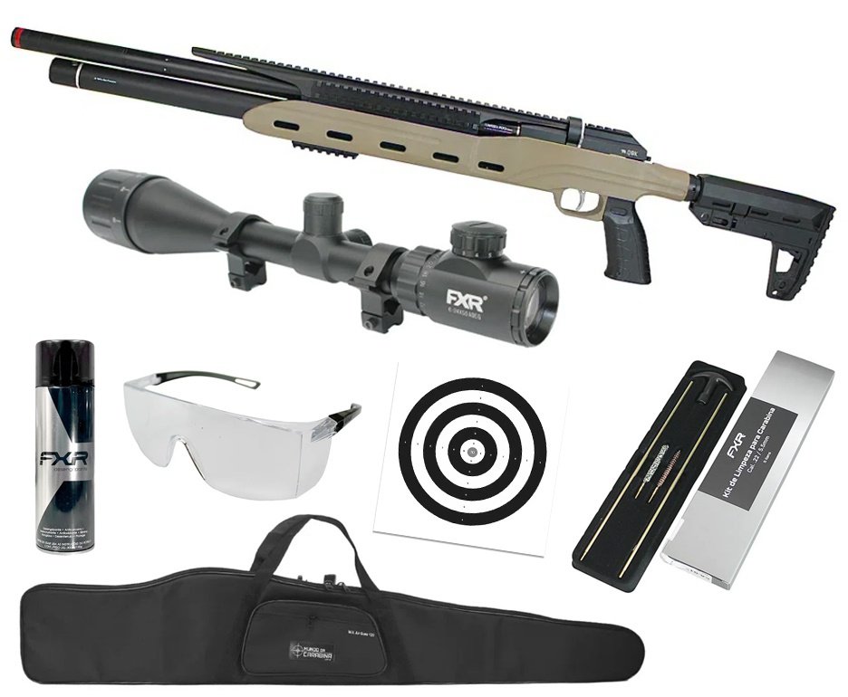 Carabina PCP Semi-Auto M50 Tempesta Desert 5,5mm QGK/SPA Artemis + Luneta 6-24x50 + Capa + Kit Limpeza + Alvos + Desengripante / Anticorrosivo + Óculos de Segurança