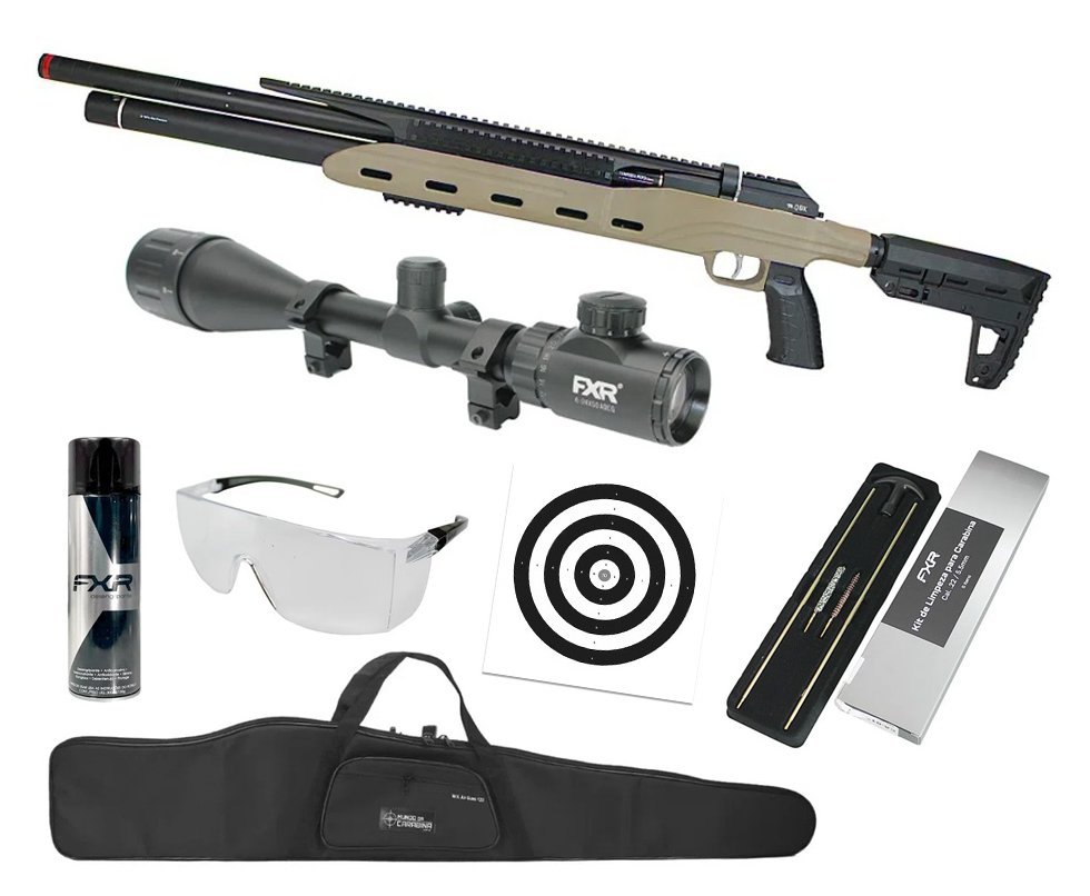 Carabina PCP Semi-Auto M50 Tempesta Desert 5,5mm QGK/SPA Artemis + Luneta 6-24x50 + Capa + Kit Limpeza + Alvos + Desengripante / Anticorrosivo + Óculos de Segurança