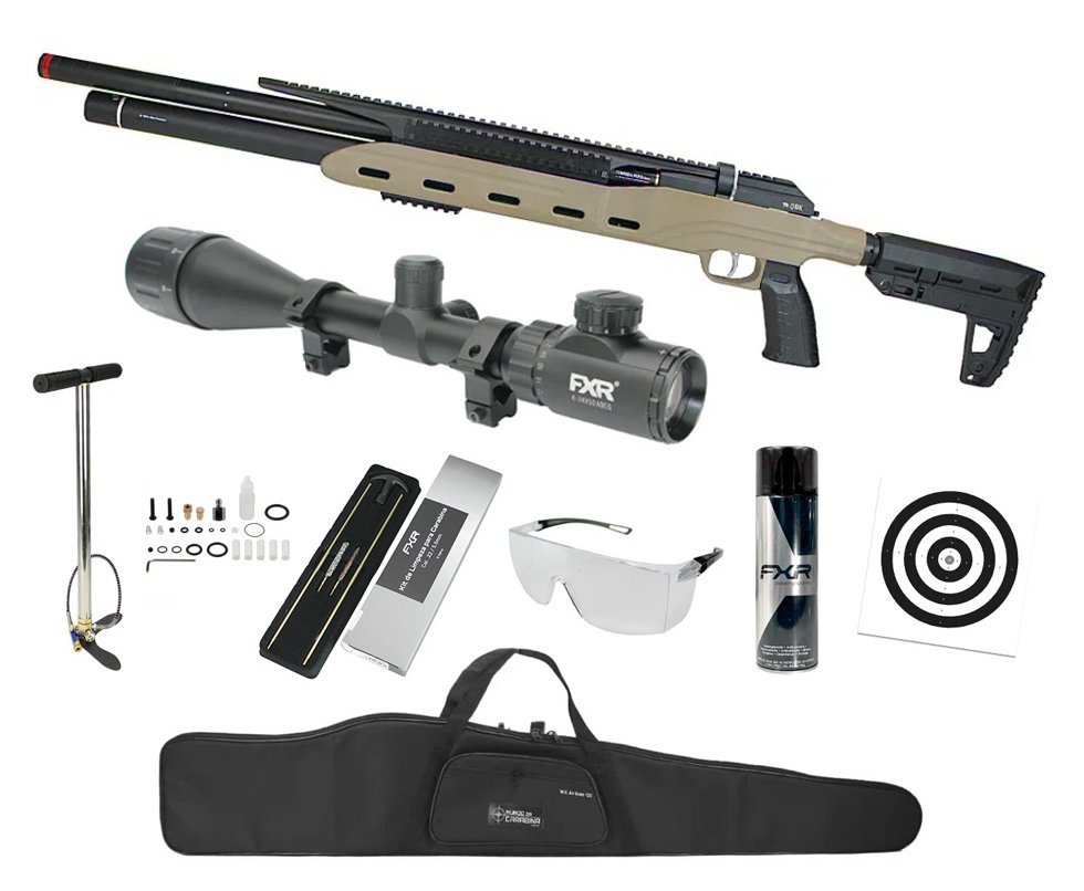 Carabina PCP Semi-Auto M50 Tempesta Desert 5,5mm QGK/SPA Artemis + Bomba + Luneta 6-24x50 + Capa + Kit Limpeza + Alvos + Desengripante / Anticorrosivo + Óculos de Segurança