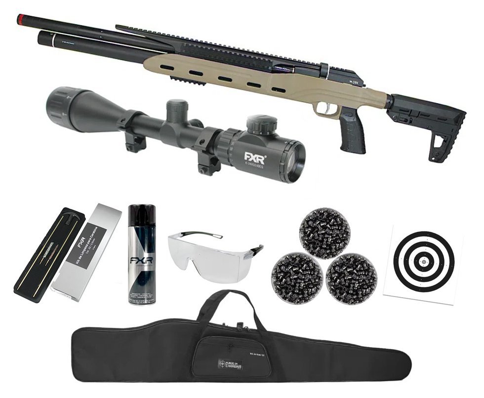 Carabina PCP Semi-Auto M50 Tempesta Desert 5,5mm QGK/SPA Artemis + Luneta 6-24x50 + Capa + Kit Limpeza + Chumbos + Alvos + Desengripante / Anticorrosivo + Óculos de Segurança