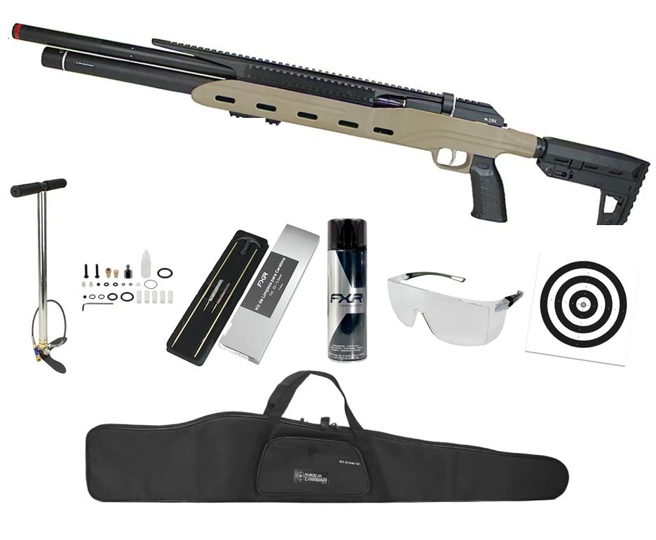 Carabina PCP Semi-Auto M50 Tempesta Desert 5,5mm QGK/SPA Artemis + Bomba + Capa + Kit Limpeza + Alvos + Desengripante / Anticorrosivo + Óculos de Segurança