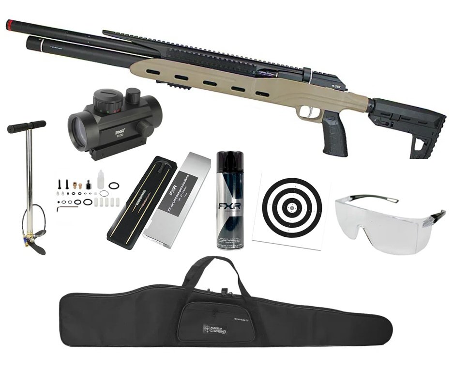 Carabina PCP Semi-Auto M50 Tempesta Desert 5,5mm QGK/SPA Artemis + Red Dot +  Bomba + Capa + Kit Limpeza + Alvos + Desengripante / Anticorrosivo + Óculos de Segurança