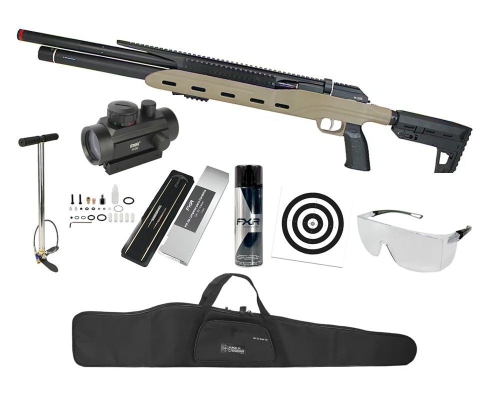 Carabina PCP Semi-Auto M50 Tempesta Desert 5,5mm QGK/SPA Artemis + Red Dot +  Bomba + Capa + Kit Limpeza + Alvos + Desengripante / Anticorrosivo + Óculos de Segurança