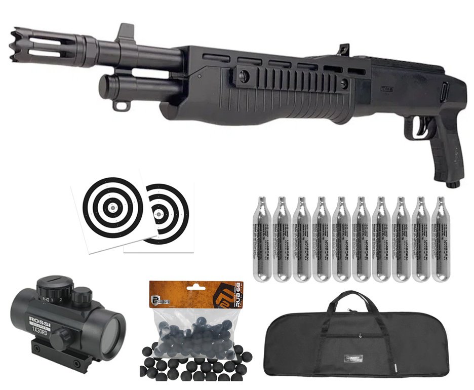 Shotgun Home Defense CO2 T4E TB .68 HDS 16J - Umarex + Esferas de Borracha + Co2 + Capa + Alvos + Red dot