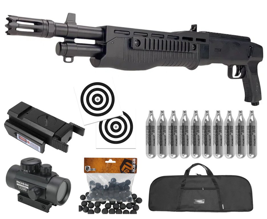 Shotgun Home Defense CO2 T4E TB .68 HDS 16J - Umarex + Esferas de Borracha + Co2 + Capa + Alvos + Red dot + Laser