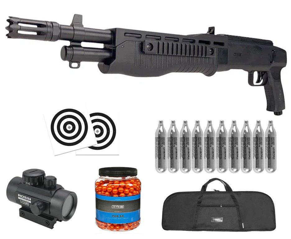Shotgun Home Defense CO2 T4E TB .68 HDS 16J - Umarex + Esferas de Tinta + Co2 + Capa + Alvos + Red dot