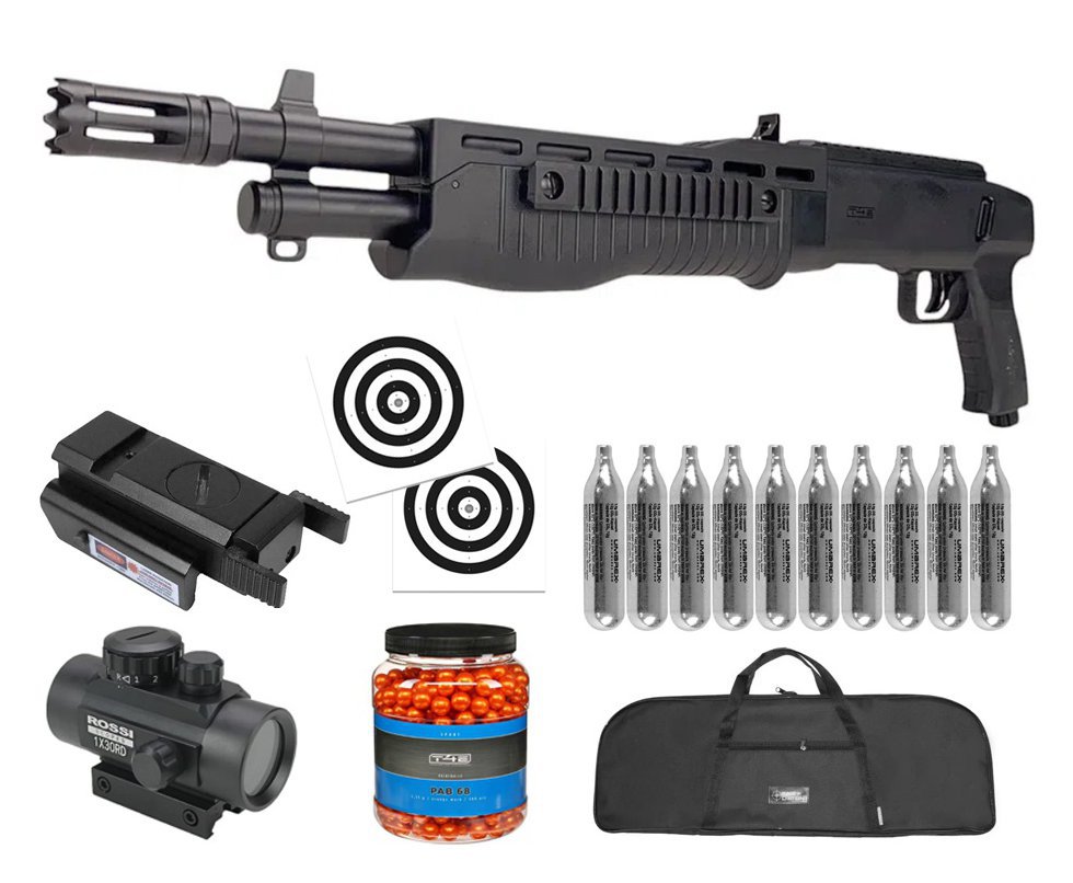 Shotgun Home Defense CO2 T4E TB .68 HDS 16J - Umarex + Esferas de Tinta + Co2 + Capa + Alvos + Red dot + Laser
