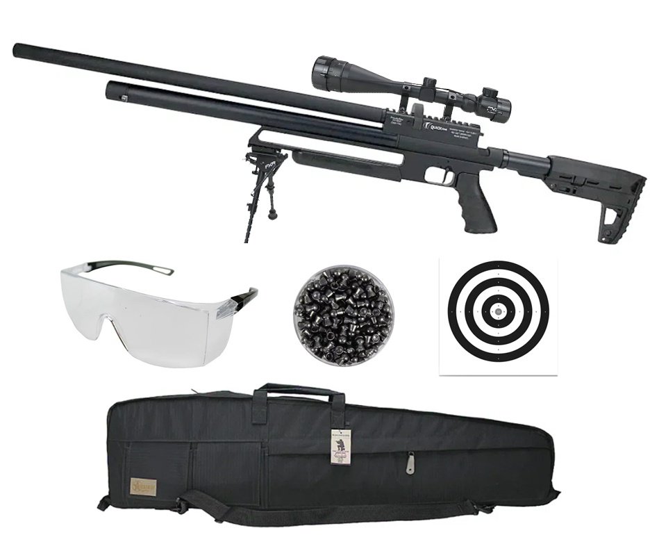 Carabina de Pressão PCP Tactical 12 Tiros 5.5mm 2024 - Quick Shot + Luneta 4-16x50 + Case / Capa Premium + Bipe Harris + Óculos + Chumbo + Alvos