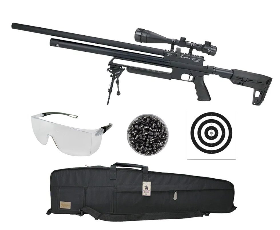 Carabina de Pressão PCP Tactical 12 Tiros 5.5mm 2024 - Quick Shot + Luneta 4-16x50 + Case / Capa Premium + Bipe Harris + Óculos + Chumbo + Alvos