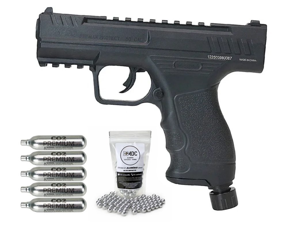 Pistola de Pressão CO2 Beeman BP50 .50 HDP LTL- Rossi + Co2 + Esfera de Alumínio