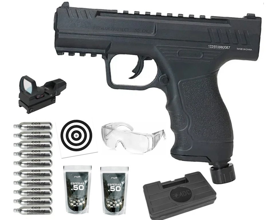Pistola de Pressão CO2 Beeman BP50 .50 HDP LTL- Rossi + Co2 + Esfera de Alumínio + Case + Alvos + Red Dot