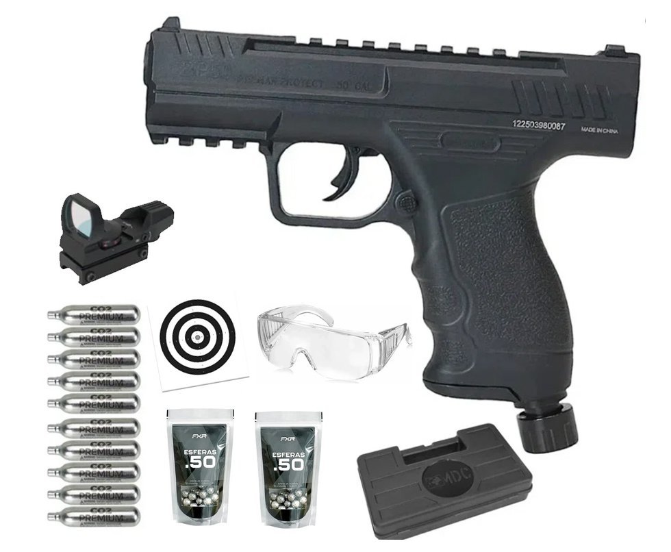 Pistola de Pressão CO2 Beeman BP50 .50 HDP LTL- Rossi + Co2 + Esfera de Alumínio + Case + Alvos + Red Dot