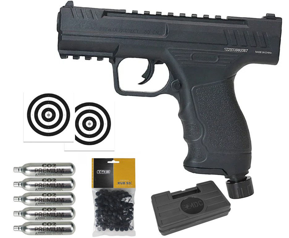 Pistola de Pressão CO2 Beeman BP50 .50 HDP LTL- Rossi + Co2 + Esfera de Borracha + Case + Alvos