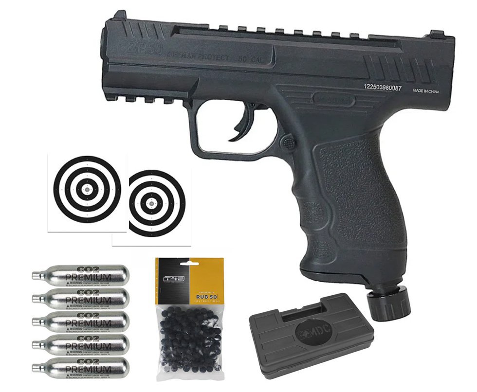 Pistola de Pressão CO2 Beeman BP50 .50 HDP LTL- Rossi + Co2 + Esfera de Borracha + Case + Alvos