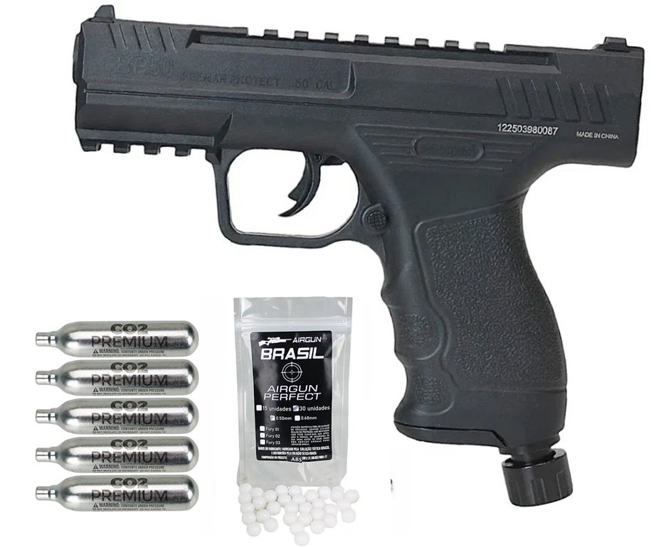 Pistola de Pressão CO2 Beeman BP50 .50 HDP LTL- Rossi + Co2 + Esfera maciça BBS de Paintball