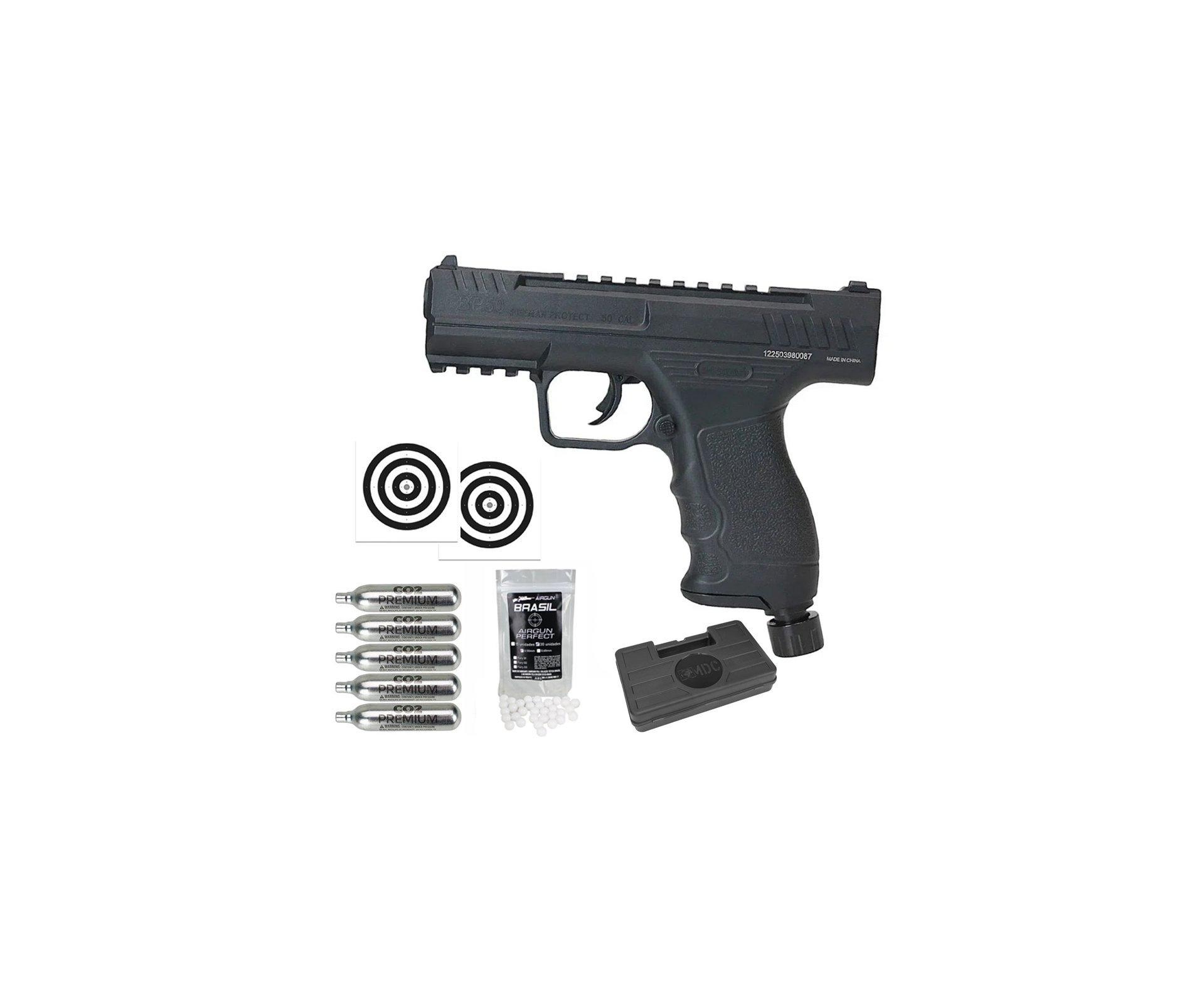 Pistola de Pressão CO2 Beeman BP50 .50 HDP LTL- Rossi + Co2 + Esfera de Paintball + Case + Alvos