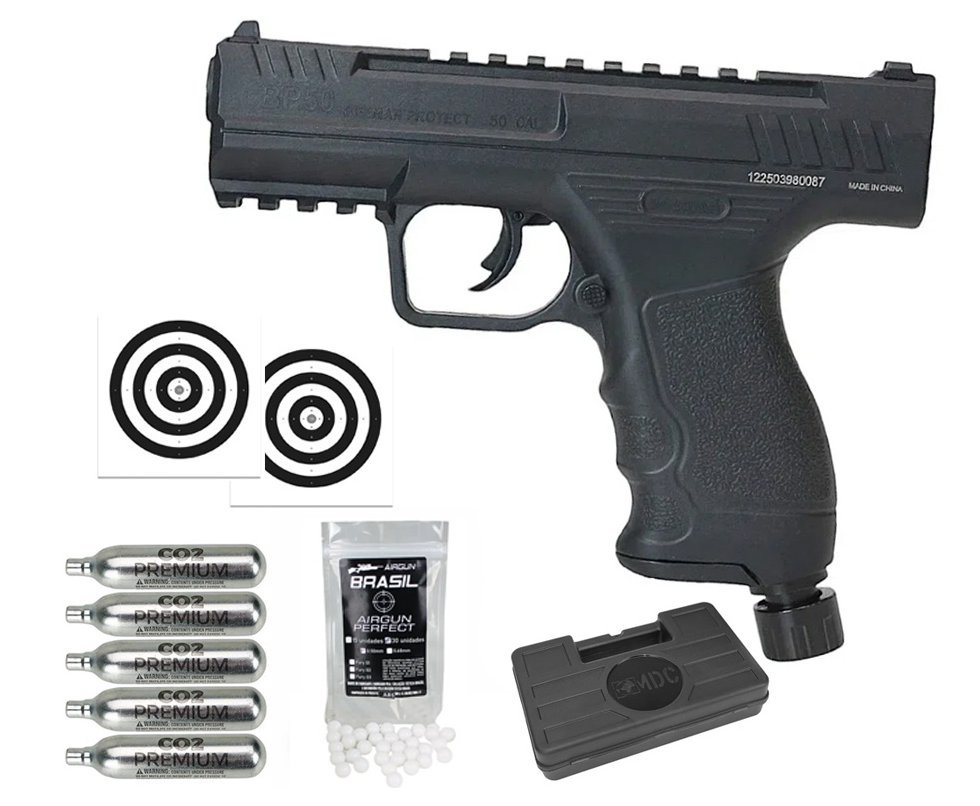 Pistola de Pressão CO2 Beeman BP50 .50 HDP LTL- Rossi + Co2 + Esfera de Paintball + Case + Alvos
