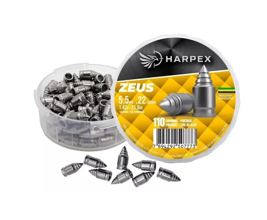 Kit 05 Cx Chumbinho Harpex Zeus 5,5mm 21,9g alta penetração e impacto + Alvos