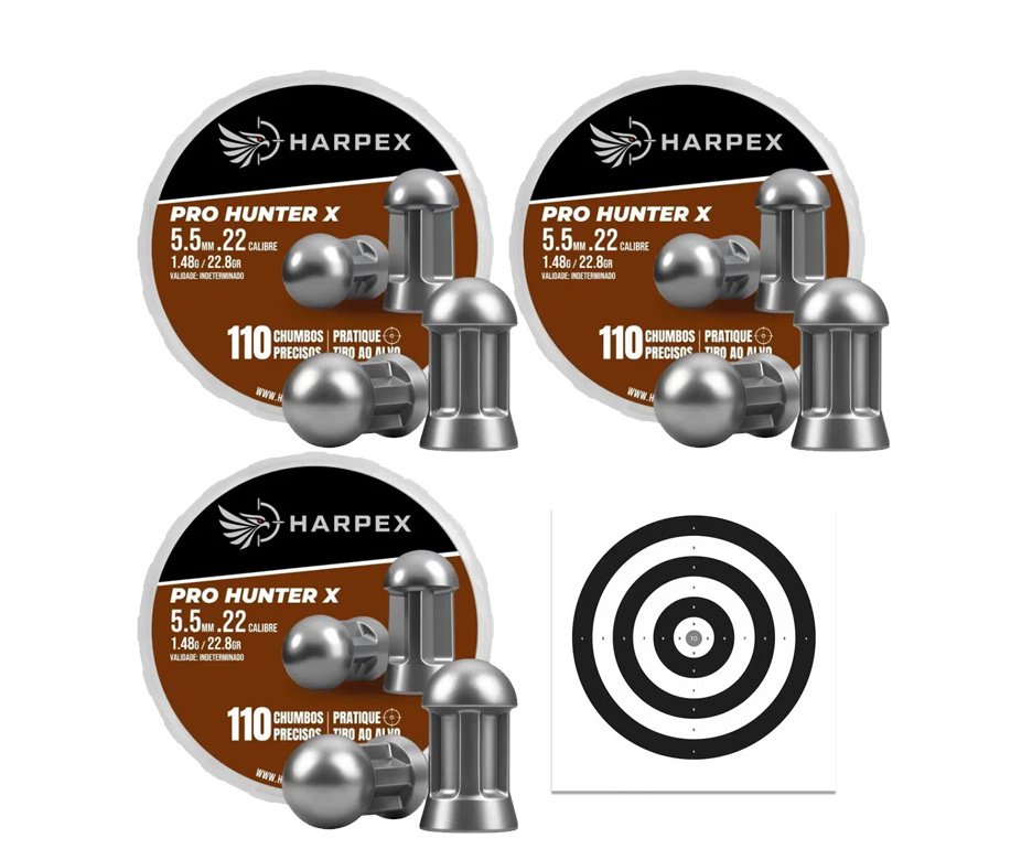 Kit 03 Cx Chumbinho Harpex Pro-Hunter X 5,5mm 110 pcs/pot + Alvos