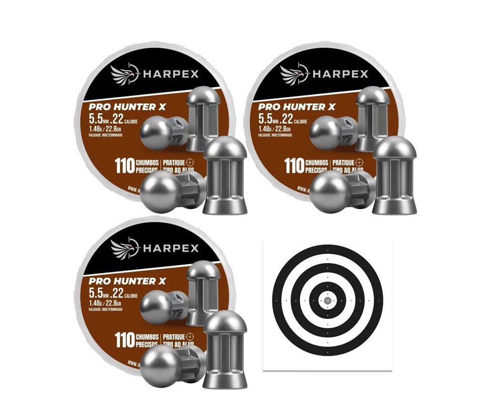 Kit 03 Cx Chumbinho Harpex Pro-Hunter X 5,5mm 110 pcs/pot + Alvos
