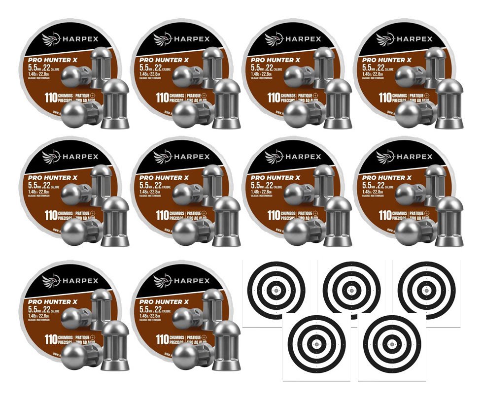 Kit 10 Cx Chumbinho Harpex Pro-Hunter X 5,5mm 110 pcs/pot + Alvos