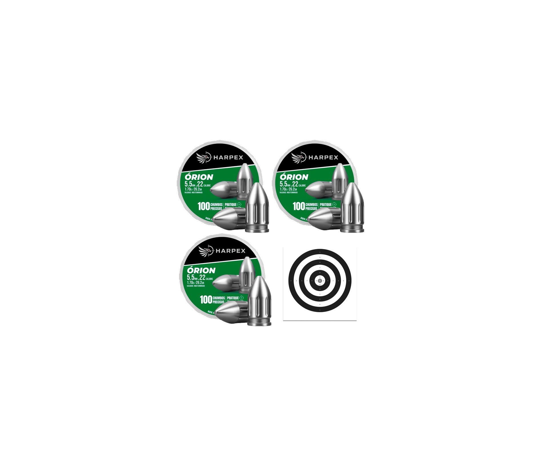 Kit 03 Cx Chumbinho Harpex Orion 5,5mm 100 pcs/pot + Alvos
