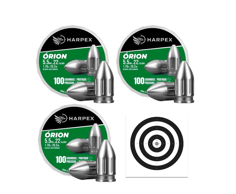 Kit 03 Cx Chumbinho Harpex Orion 5,5mm 100 pcs/pot + Alvos