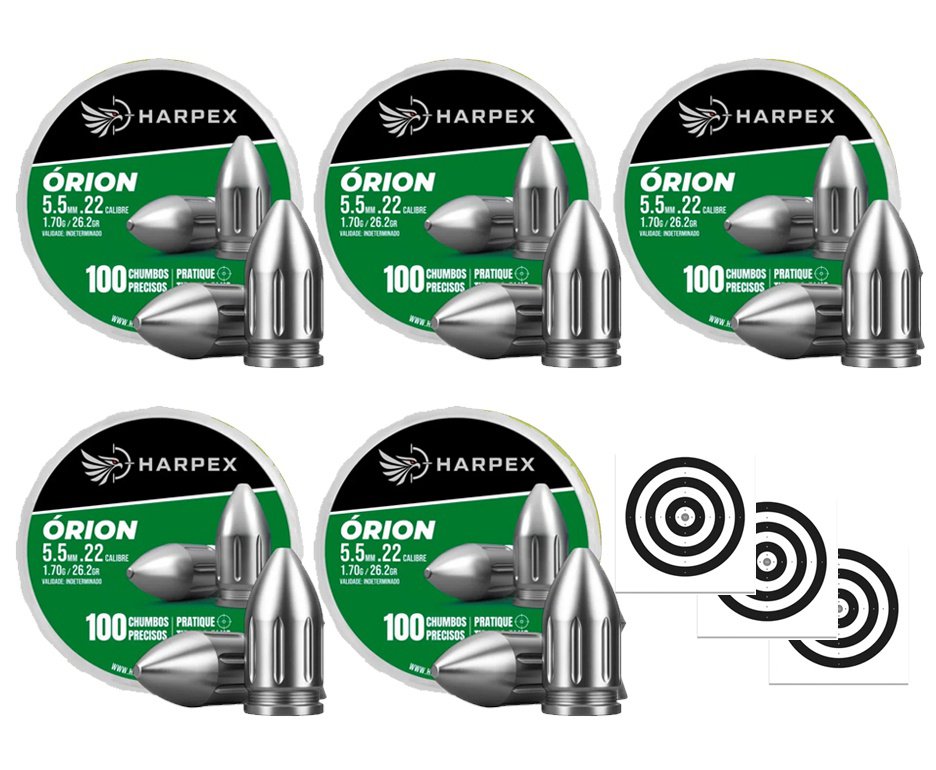 Kit 05 Cx Chumbinho Harpex Orion 5,5mm 100 pcs/pot + Alvos