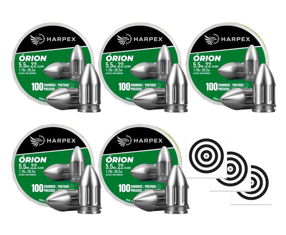 Kit 05 Cx Chumbinho Harpex Orion 5,5mm 100 pcs/pot + Alvos