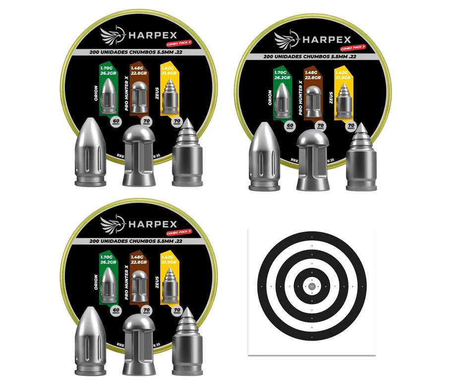 Kit 03 Cx MIX Chumbinho Harpex Orion, Pro Hunter X, Zeus 5,5mm 200 pcs/pot + Alvos