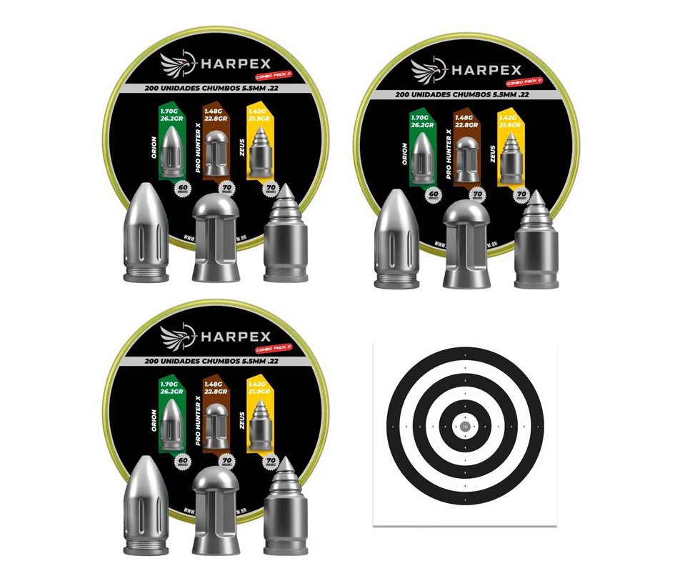 Kit 03 Cx MIX Chumbinho Harpex Orion, Pro Hunter X, Zeus 5,5mm 200 pcs/pot + Alvos